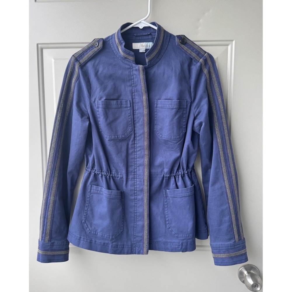 Boden Utility Military Jacket Womens US 4 Cotton Stretch Stand Collar Beaded